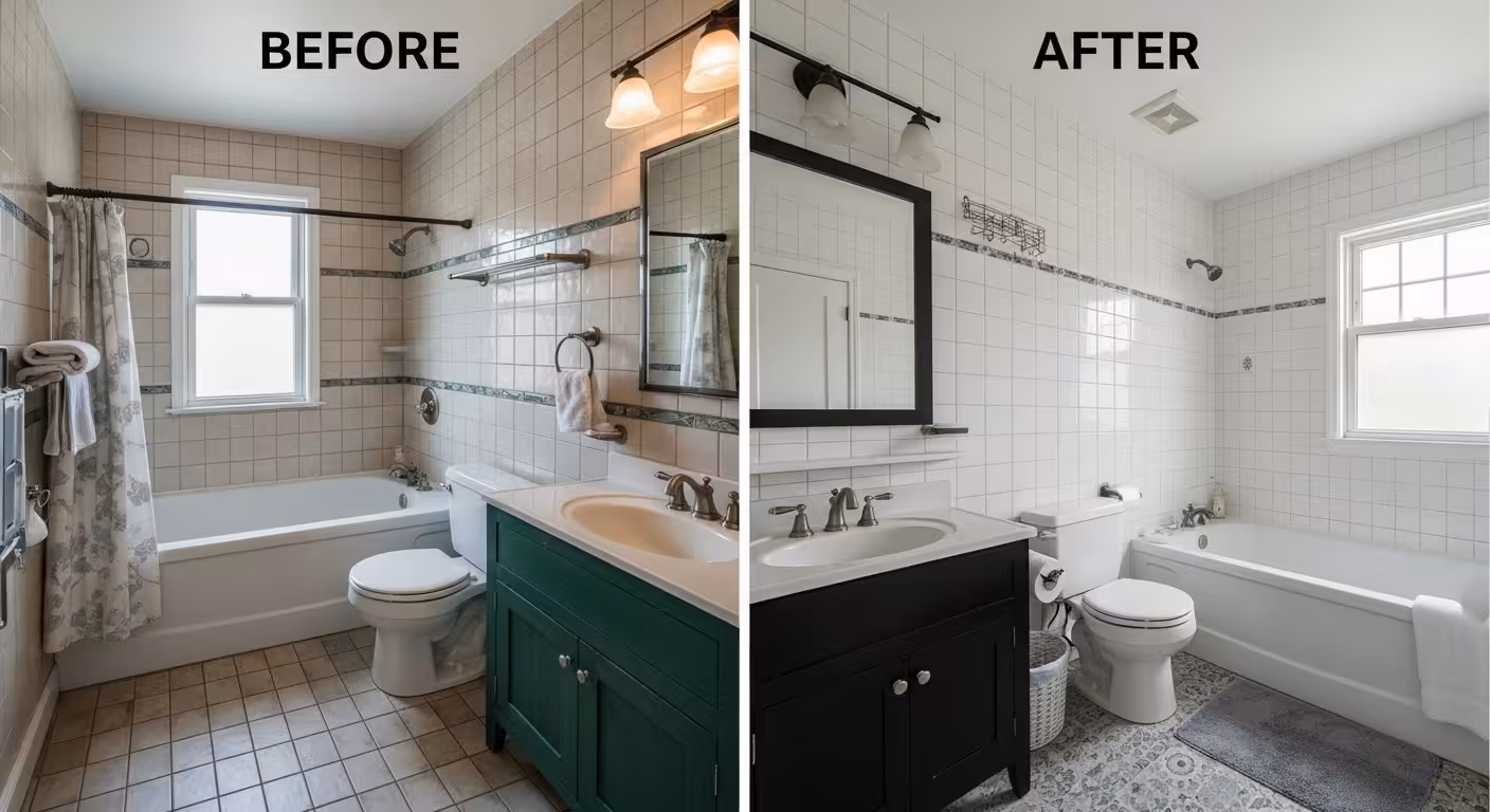 Before and after views of a bathroom tile renovation in South Denver.