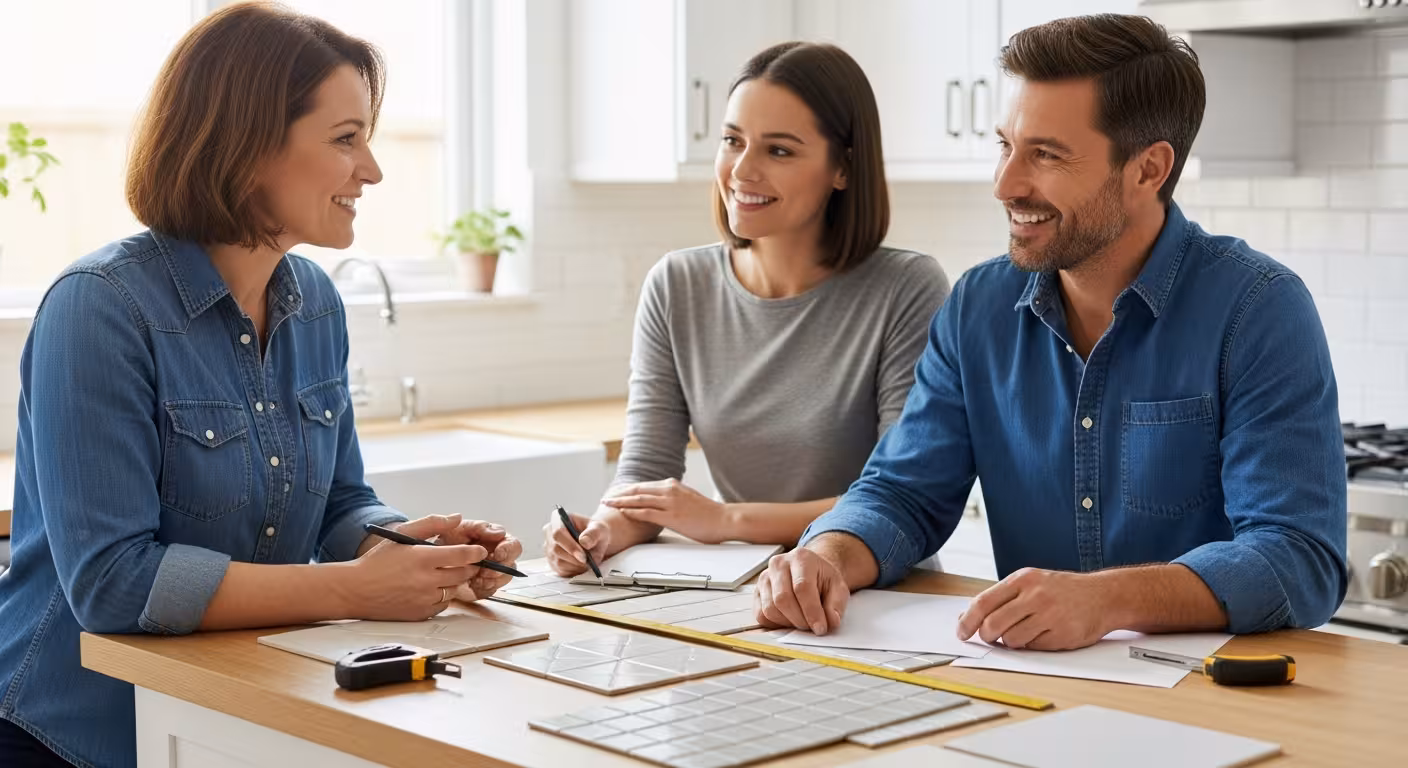 South Denver Tile Experts providing an in-home tile consultation.