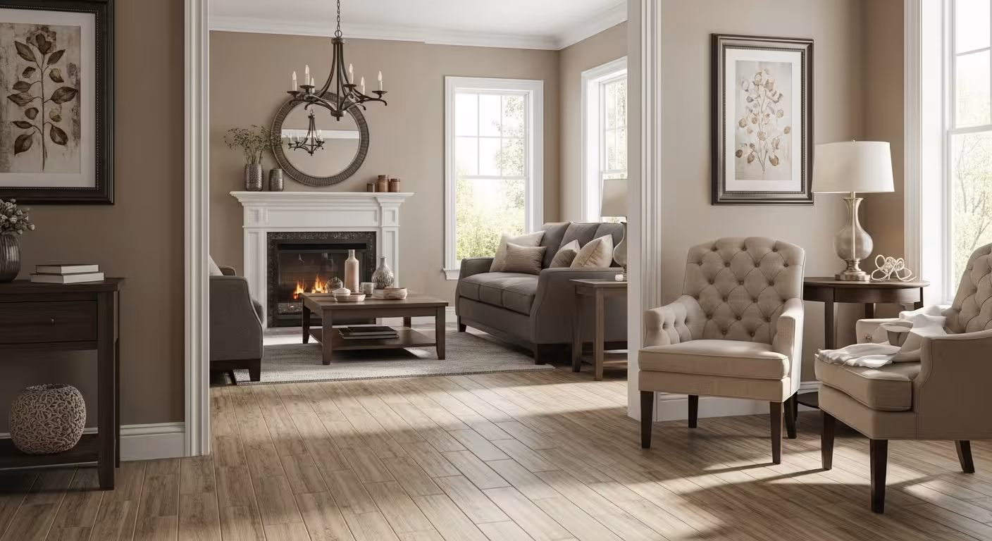 Elegant tile flooring in a South Denver living room.