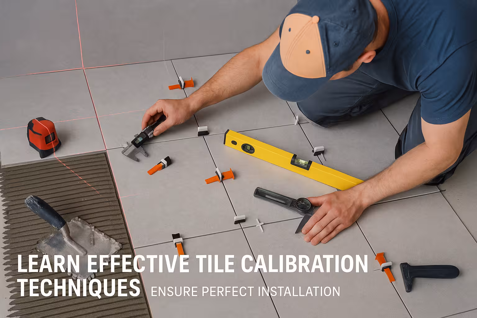 Professional tile installer demonstrating effective calibration techniques for perfect tile installation