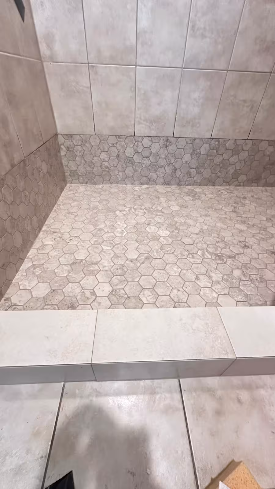 Completed shower entrance and threshold after full pan reconstruction Elizabeth CO