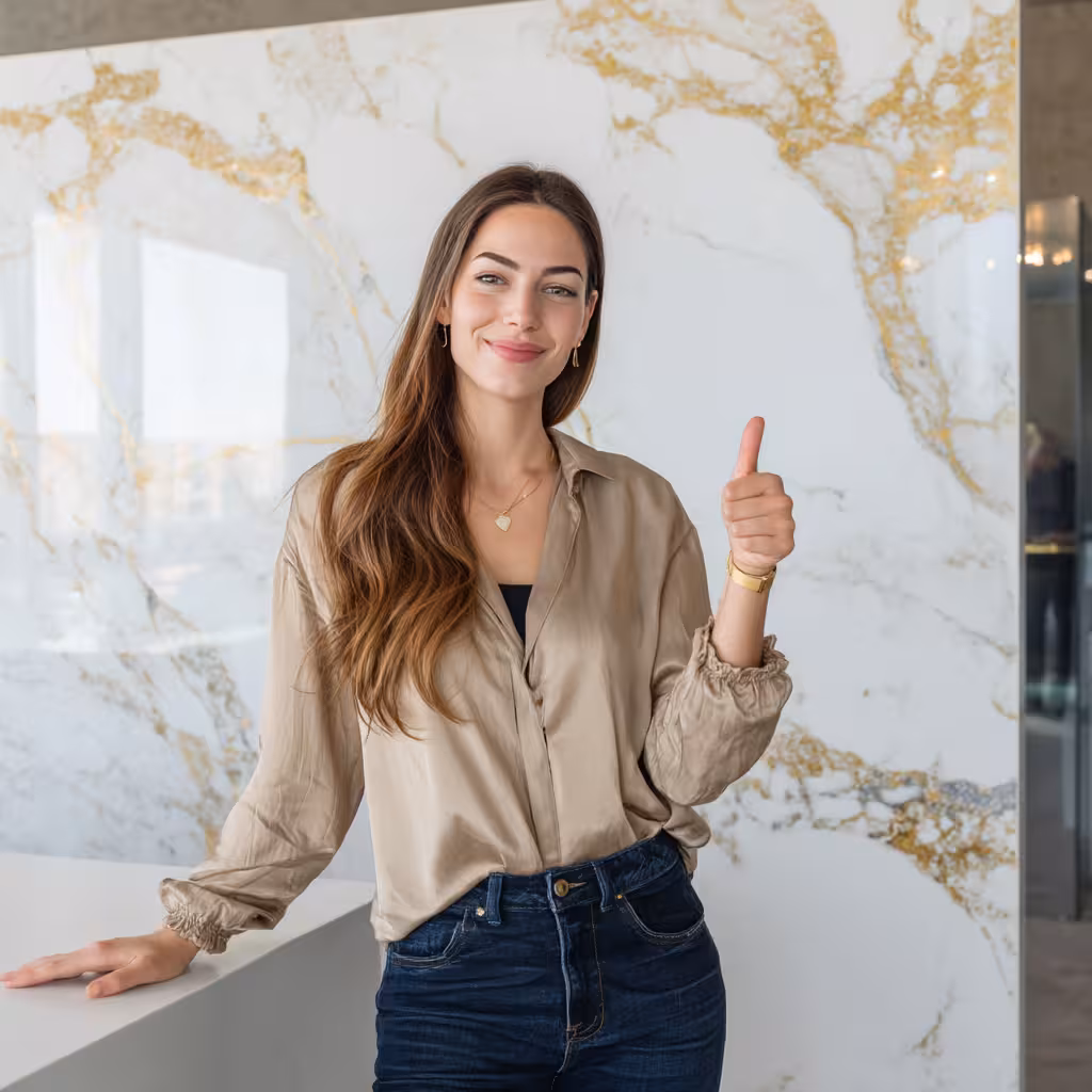 Living room or bathroom with large format XL porcelain tile flooring or walls.