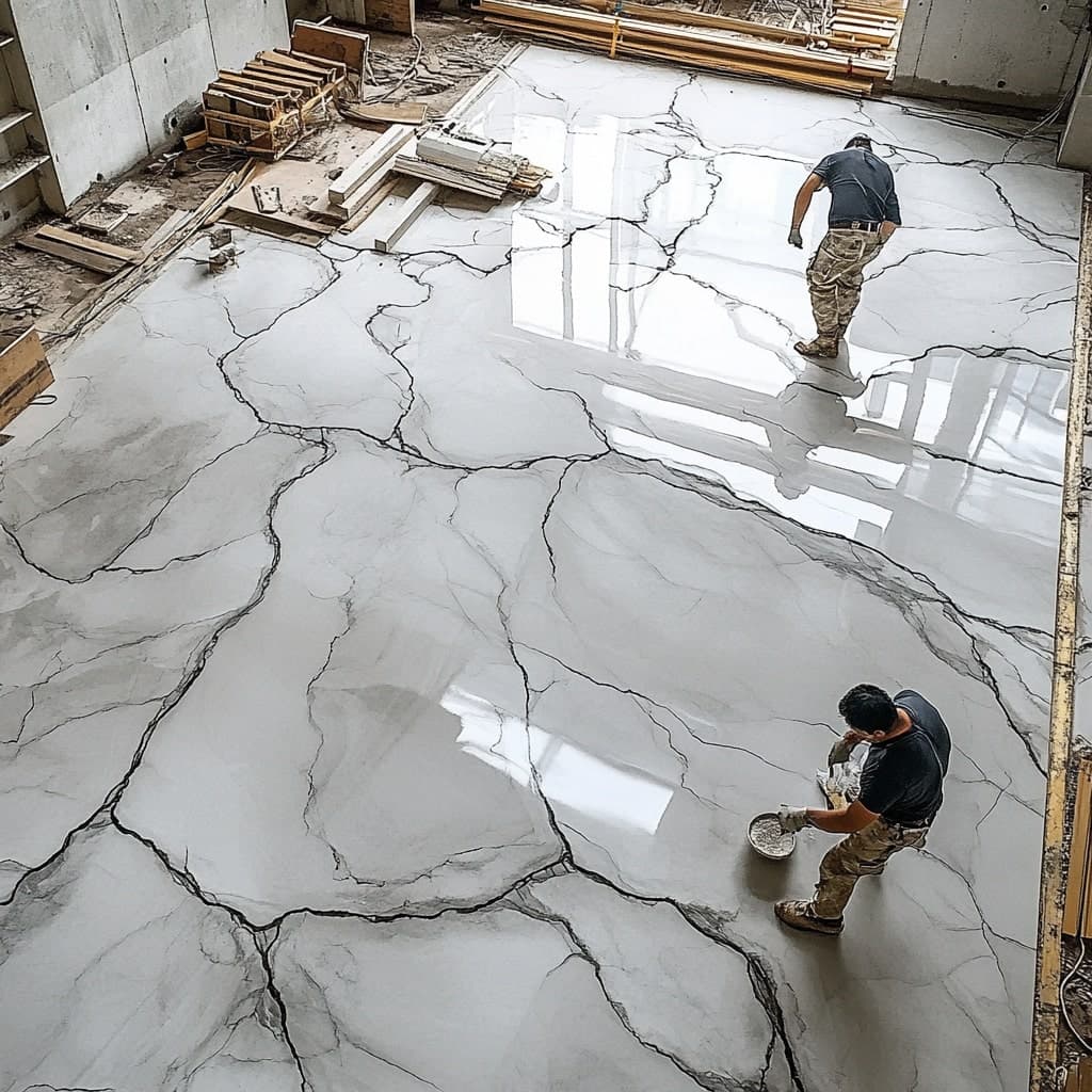 Expert shower tile installation in Denver with professional installers working on large format marble-look tile