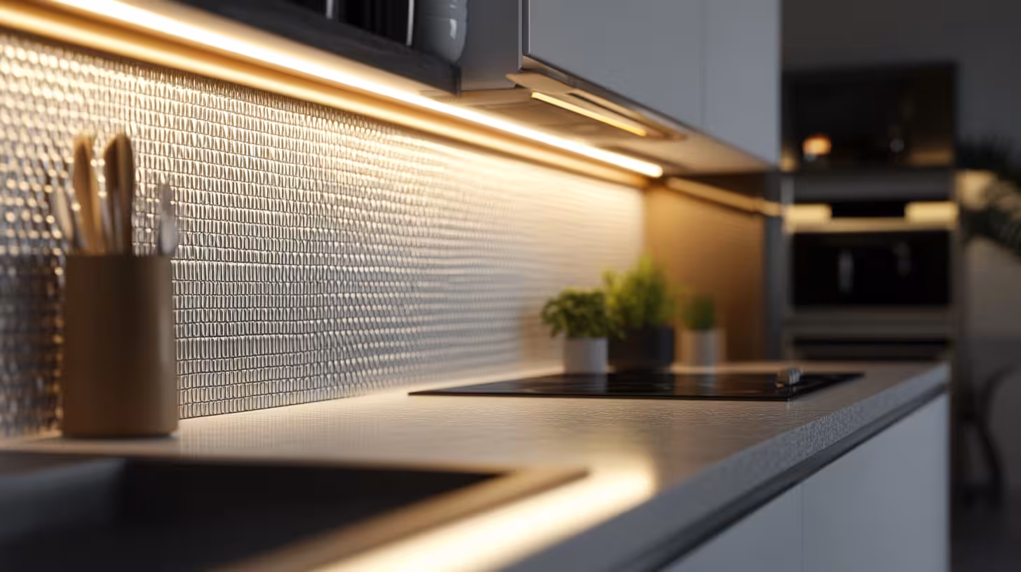 Modern kitchen backsplash in a Centennial residence.