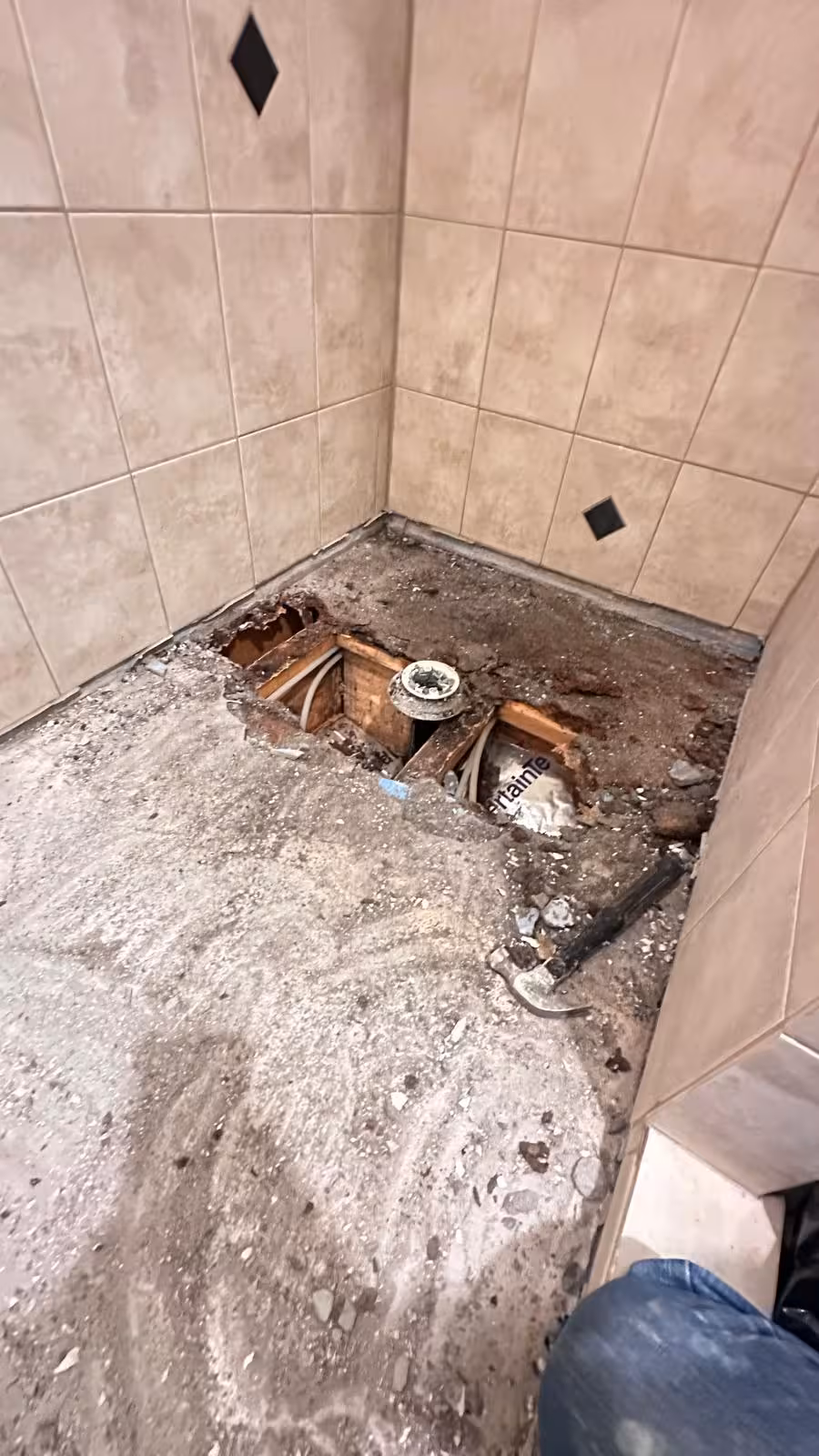 Structural damage to floor framing from years of shower pan leakage Elizabeth Colorado emergency repair