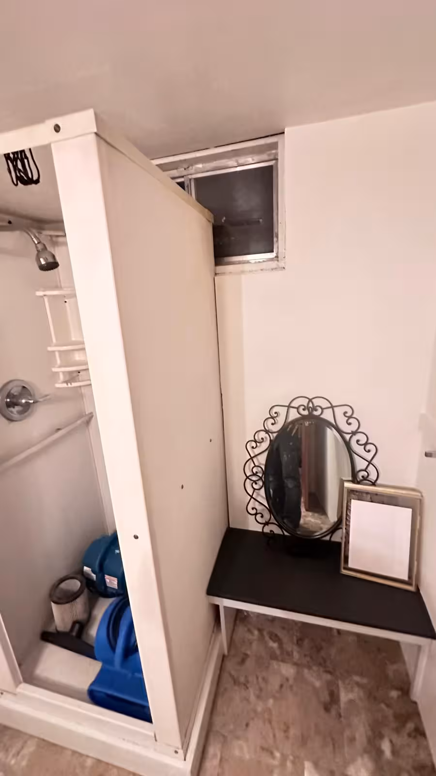 Basement bathroom with window before complete renovation Littleton Colorado